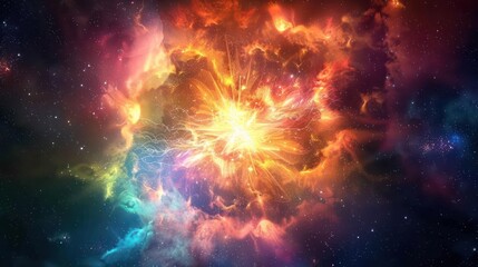 Wall Mural - a supernova explosion with radiant colors and powerful shockwaves.