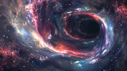 Wall Mural - a vibrant galaxy with swirling colors and a massive black hole at its center.