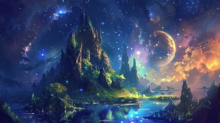 Wall Mural - a stunning cosmic island with bright, unusual features.