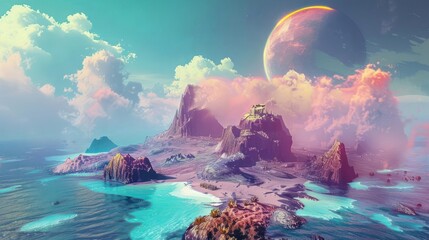 Wall Mural - a stunning cosmic island with bright, unusual features.