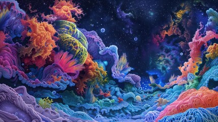 Wall Mural - a stunning cosmic reef with vibrant, unusual shapes.