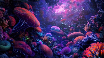 Wall Mural - a stunning cosmic reef with vibrant, unusual shapes.