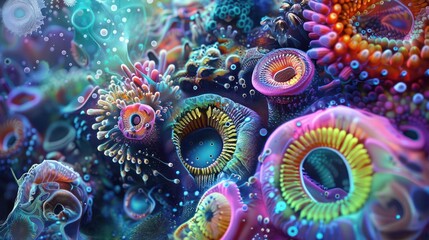 Wall Mural - a stunning cosmic reef with vibrant, unusual shapes.