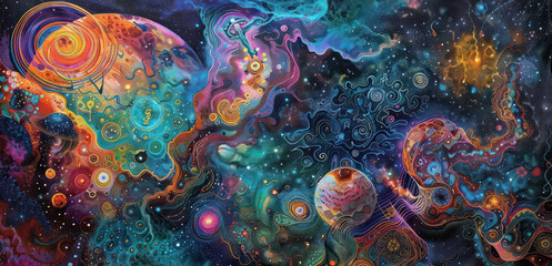 Wall Mural - a stunning cosmic tapestry with vibrant, intricate patterns.