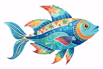 Intricate watercolor fish illustrations with lot of details on white background., details, fish, watercolor, illustrations