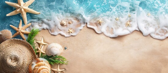 Wall Mural - Sandy beach from above with space for text and summer items