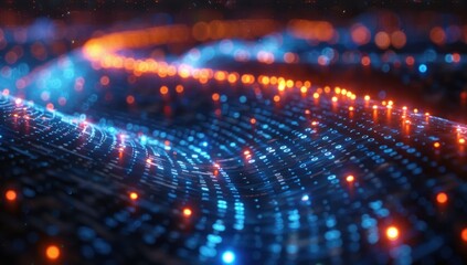 Abstract Digital Network with Binary Code and Glowing Lights