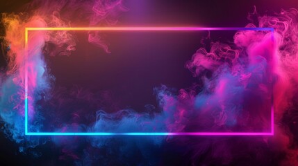 Wall Mural - Neon frame with colorful smoke on dark background