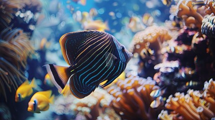 A sea background featuring tropical fish and coral reefs