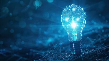 Poster - artificial intelligence data digital innovation, abstract blue glow light bulb on dark blue backgrou