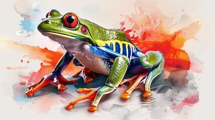 Wall Mural - a frog flat design side view theme of exotic wildlife water color Split-complementary color scheme, isolated on white,