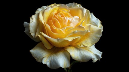 Poster - Macro photography of a blooming yellow and white rose on a black background