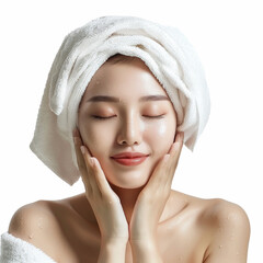 Beauty Asian women spa skin healthy on 100% isolate white background.