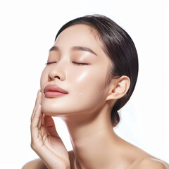 Beauty Asian women spa skin healthy on 100% isolate white background.