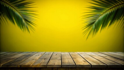 Wall Mural - Wooden table and blur tropical Yellow Color background, product display montage