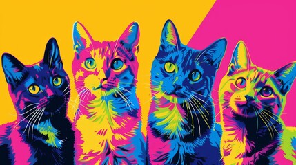 Naklejka na meble Colorful pop art illustration of cats on a vibrant background