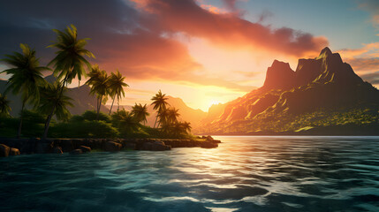 Tahiti island summer sunrise