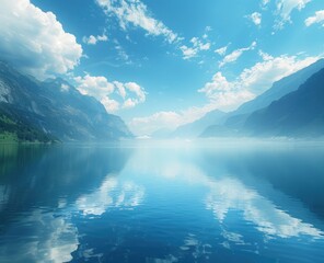 Wall Mural - Tranquil Mountain Lake with Mirrored Sky