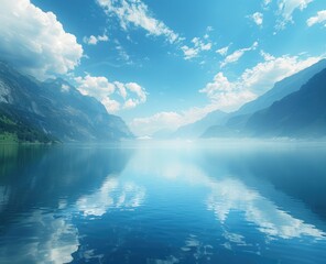 Canvas Print - Tranquil Mountain Lake with Mirrored Sky