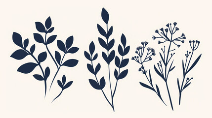 Wall Mural - Minimal feminine botanical floral branch in silhouette style