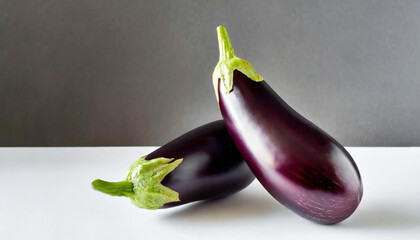 Fresh eggplants on a studio background.