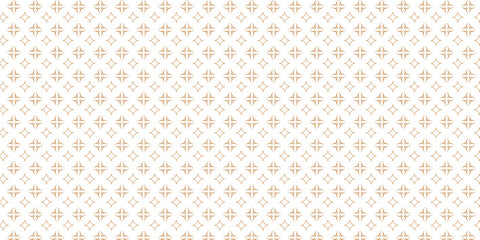 Wall Mural - Golden vector seamless pattern with small diamonds , star shapes ,rhombuses . Abstract gold and white geometric texture . Simple minimal wide repeat background . Luxury design for decor , wallpaper.