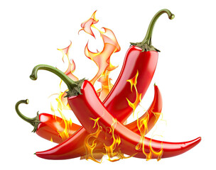 Wall Mural - Delicious red chili peppers on fire, cut out