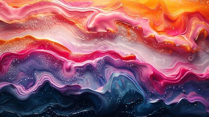 Poster - Stunning vibrant depiction of flowing colors with a fluid dynamic, ideal as an abstract wallpaper or background