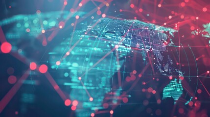 Poster - global network connection. big data analytics and business concept, world map point and line composi