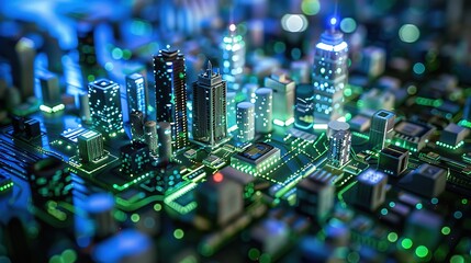 Wall Mural - Cityscape Built on a Circuit Board