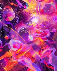 Poster - An electrifying abstract wallpaper with neon colors and digital elements for a vibrant, futuristic background