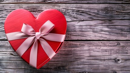 Wall Mural - Red gift box with black ribbon. Copy space for text. Valentines day concept. Top view