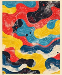 Wall Mural - An eye-catching abstract design ideal for a vibrant wallpaper or background, with wavy lines and bold colors