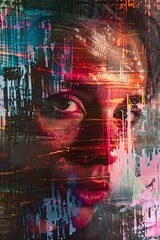 Sticker - This abstract image features a colorful digital glitch effect, ideal as a tech-inspired wallpaper or background