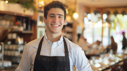 Wall Mural - portrait of a smiling waiter in a restaurant 