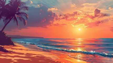 Scenic beach sunset with space for text