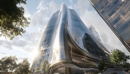 Wall Mural - Modern Architecture: A Curved Glass Skyscraper