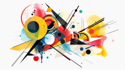 Canvas Print - A dynamic wallpaper with an explosive mix of abstract watercolor splashes and geometric shapes, perfect for an artistic background