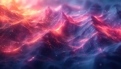 Abstract Mountain Landscape with Glowing Particles