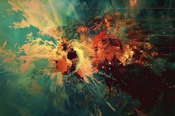 Poster - An abstract art piece with dynamic splatters of paint, ideal for wallpaper and background use Vivid colors overlap and burst