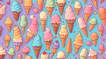 Wall Mural - A colorful ice cream pattern with many different flavors