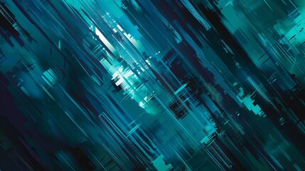 Poster - An artistic creation displaying a digital glitch effect in turquoise, great for a contemporary wallpaper or background