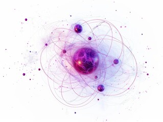 Wall Mural - abstract atomic structure with pink and purple hues and swirling lines on white background