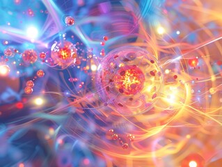 Wall Mural - abstract colorful cell structure with flowing lines and glowing particles