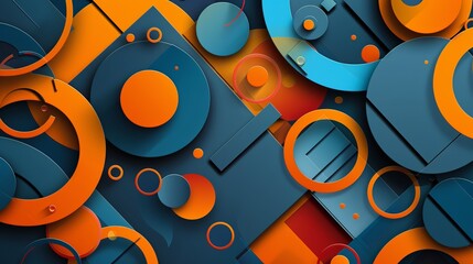 Sticker - The image showcases a 3D abstract composition with blue and orange shapes ideal for wallpaper or background purposes