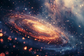Wall Mural - abstract galaxy background with glowing spiral, dust, and bokeh lights