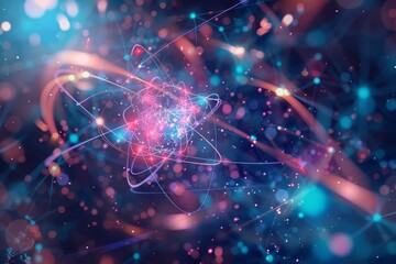Wall Mural - abstract glowing lines and particles representing a complex network or quantum physics concept