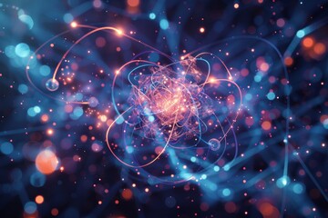 Wall Mural - abstract glowing orb with intricate network of light trails in a cosmic background