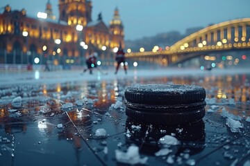 Wall Mural - The hockey puck glided effortlessly across the ice professional photography