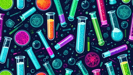 Wall Mural - A colorful and artistic depiction of various scientific equipment and chemicals